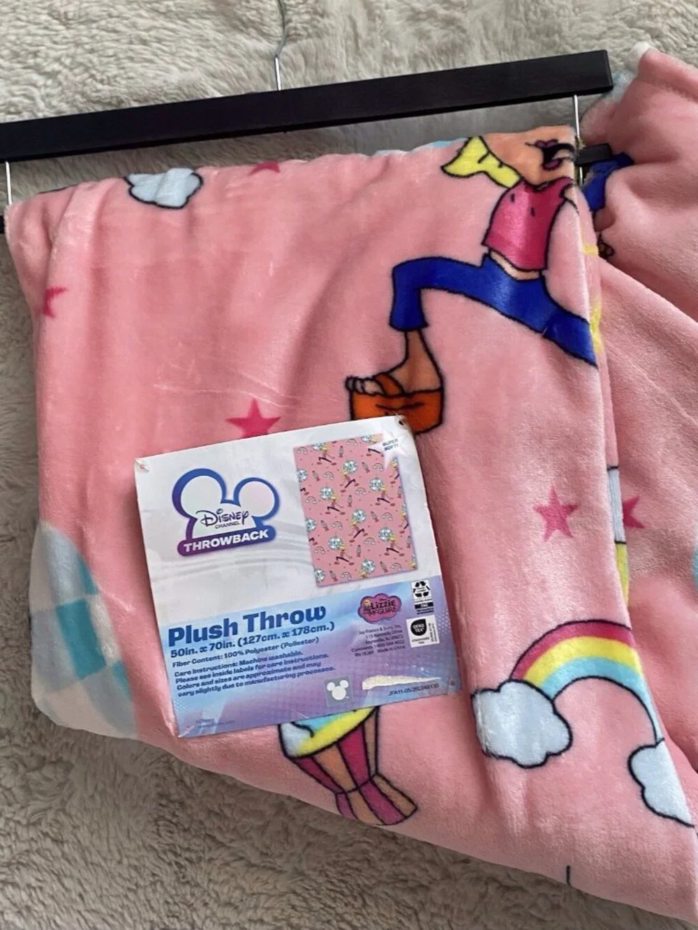 Disney Throwback Lizzie McGuire Disco Ball Pink Soft Throw Blanket 50” X 70” NEW